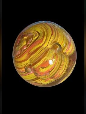VINTAGE Glass Art Paperweight Multicolor Swirls Yellow &